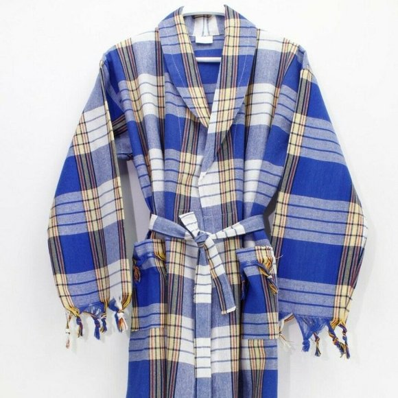 Classic Blue Color Peshtemal Bathrobe Traditional Turkish Sauna Robe Unisex